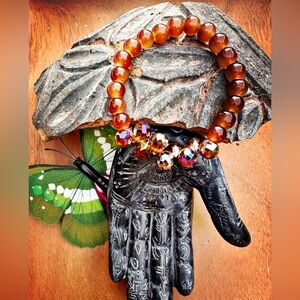 Earthy Brown Quartz Beaded Crystal Stretch Bracelet